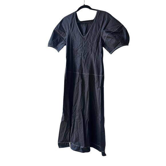 madewell black puff-sleeve drop-waist midi dress women's nq890 size 8 - Picture 3 of 5